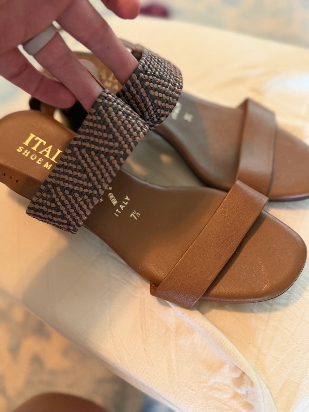 Italian Shoemakers Brown Slide Sandals with Woven Strap 2in heel